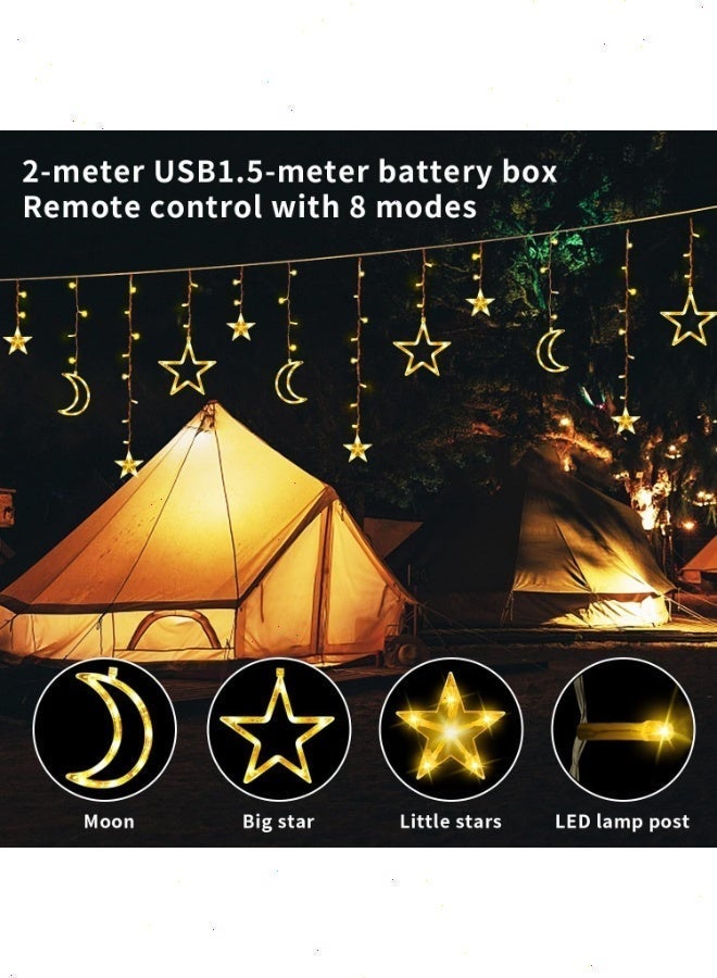 Ramadan Lights Curtain Lights: 8-Mode LED Star-Moon String Lights – Premium Ramadan Decorations with USB Power & Remote Operation - Image 4